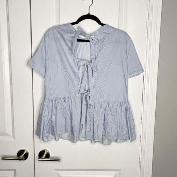 Zara top with tie knot back bow detail striped blue white Sz Small - Picture 4 of 8